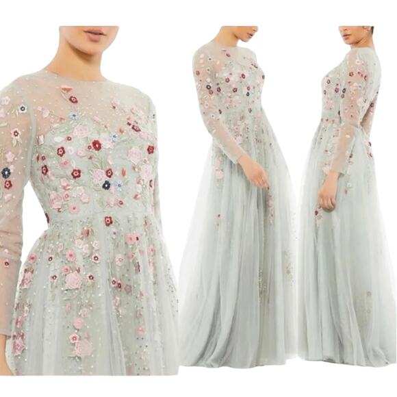 Mac Duggal 11241 Embroidered Illusion A Line Gown, Size 8, New w/ Tag MSRP $798 - Picture 1 of 16